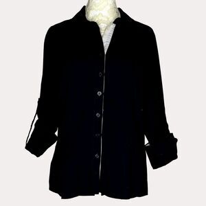 PA Concept Roll Tab Button Front Blouse Top Woven Black 46 am US XL am